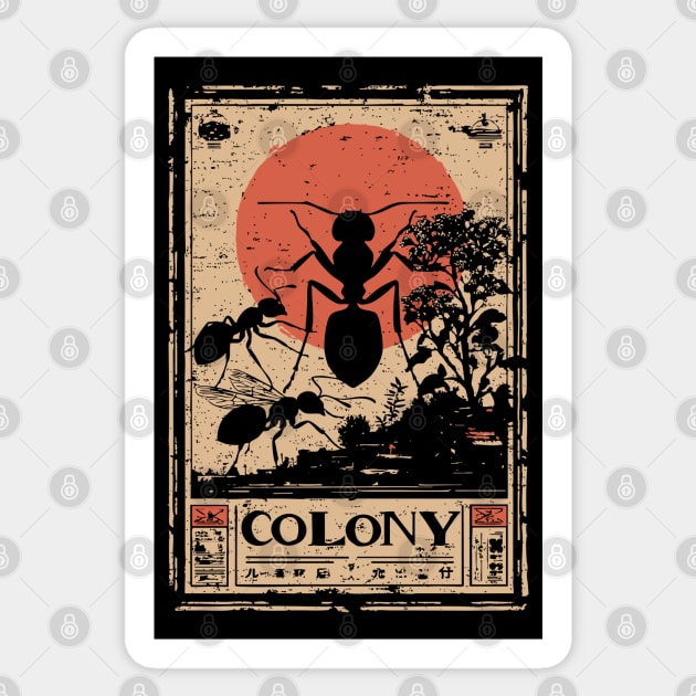 Ant Colony Japanese Vintage Poster Sticker by TuncGK